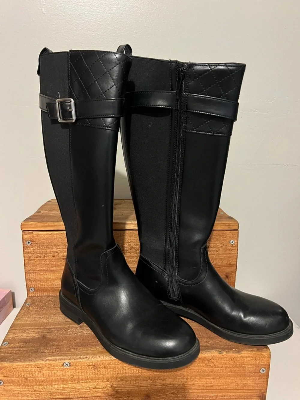 St. John's Bay Black Quilted-Cuff Knee Riding Boot with Buckle